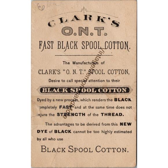 Vintage Clark's O.N.T. Fast Black Spool Cotton Advertising Trade Card PB23 - Picture 2 of 2